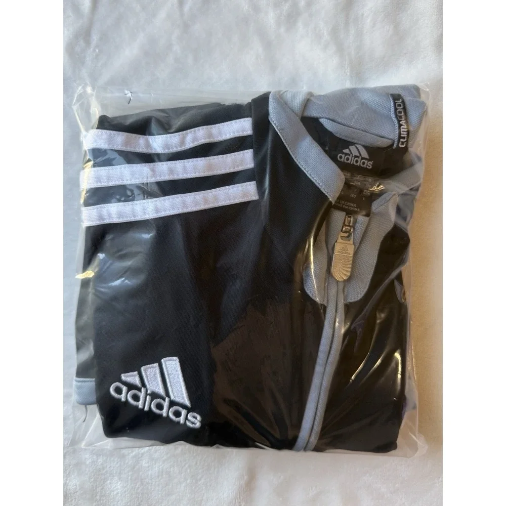 Adidas Boys 13-14y Black Grey Climacool Track Jacket Size L Full Zip Performance